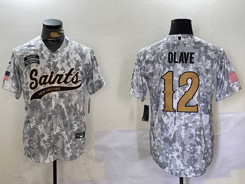 Men%27s New Orleans Saints #12 Chris Olave Arctic Camo 2024 Salute to Service Stitched Baseball Jersey